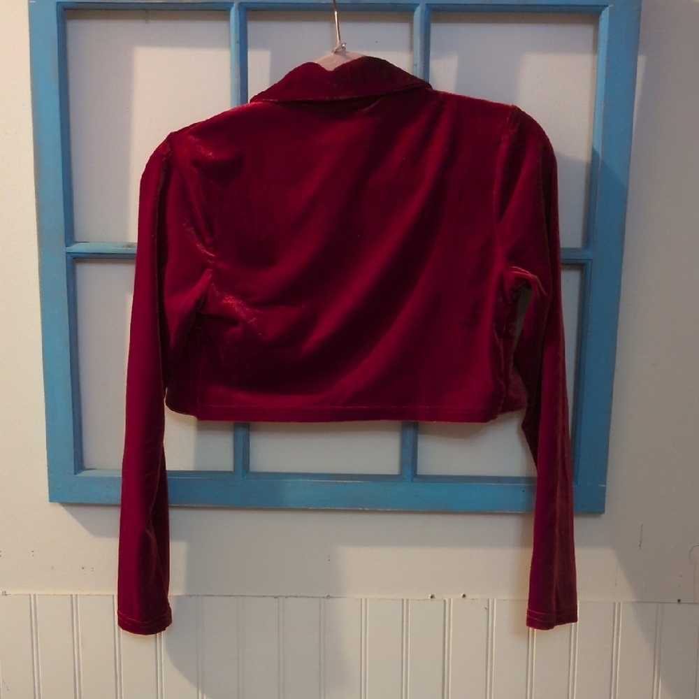 Allegra K Deep Red Velvet Jacket - Picture 3 of 3